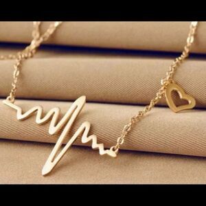 5/$25 Heartbeat necklace + heart gold color chain 19"